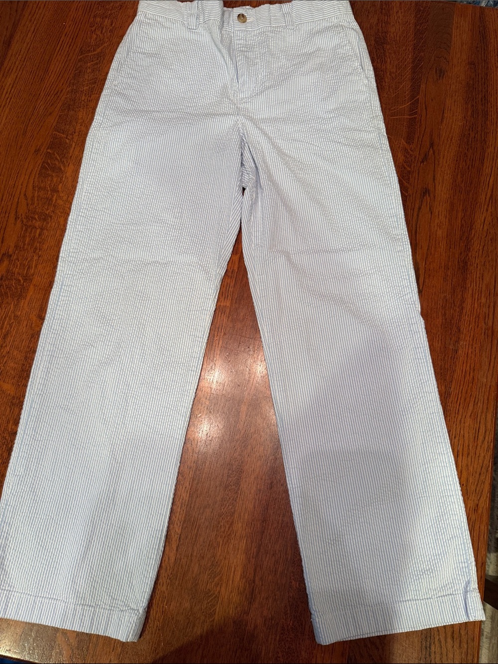 Washed once, Vineyard Vines Teen Blue and White Seersucker Straight-Leg Pant
